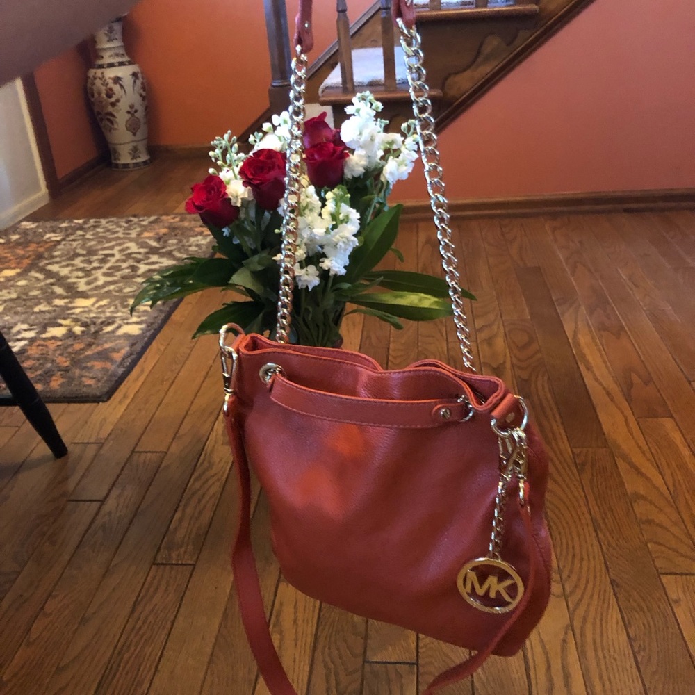 Michael Kors Orange Leather Bag w/gold chains